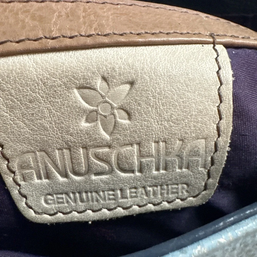 Anuschka Hand Painted‎ Floral Butterfly Leather Shoulder Bag Blue Bug Insect